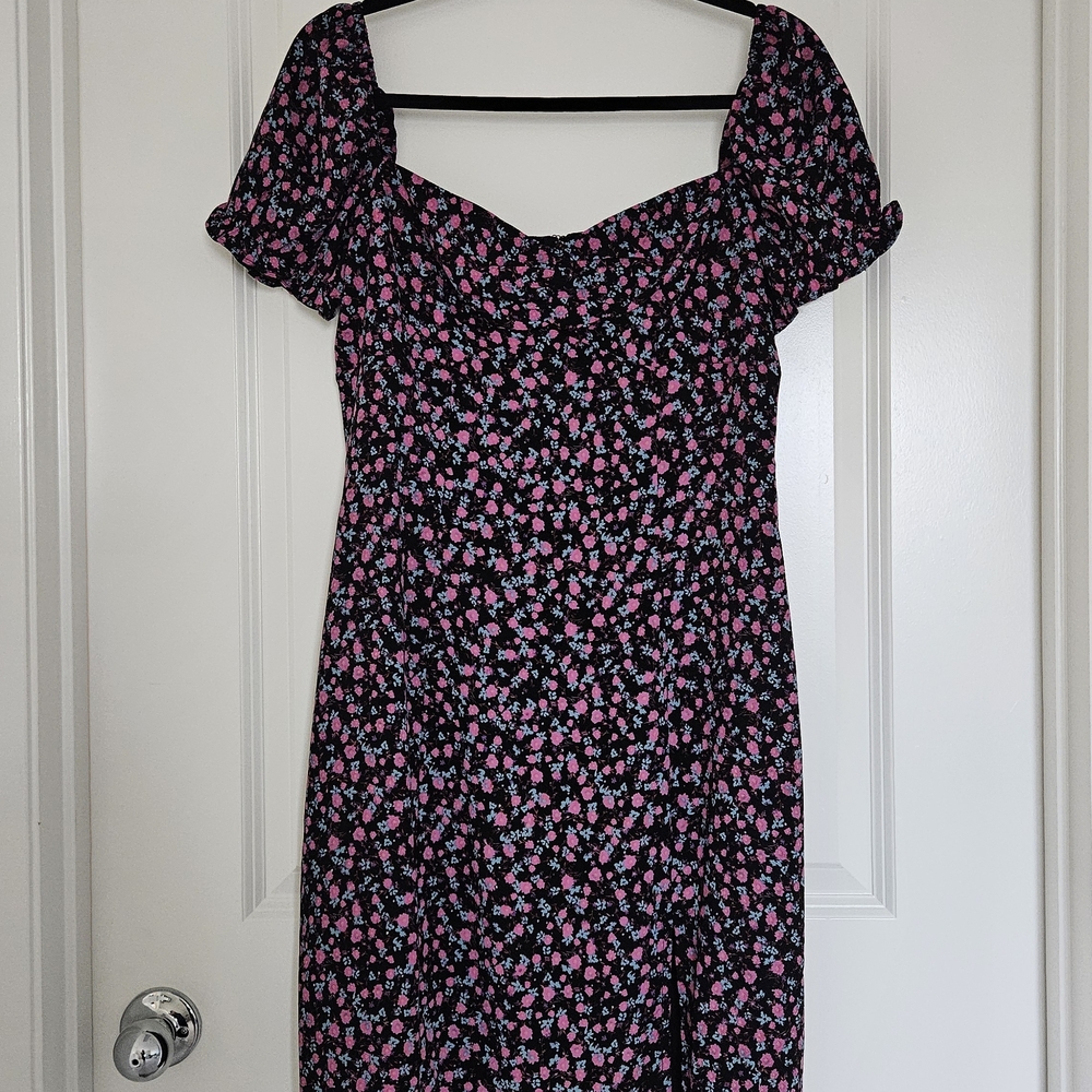 City Triangles Black and Pink Floral Midi Dress